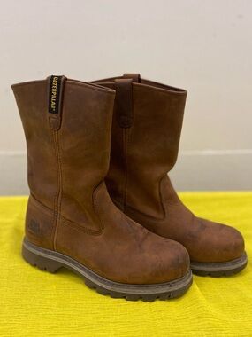 Caterpillar Brown Pull-On Steel-Toed Leather Work Boots